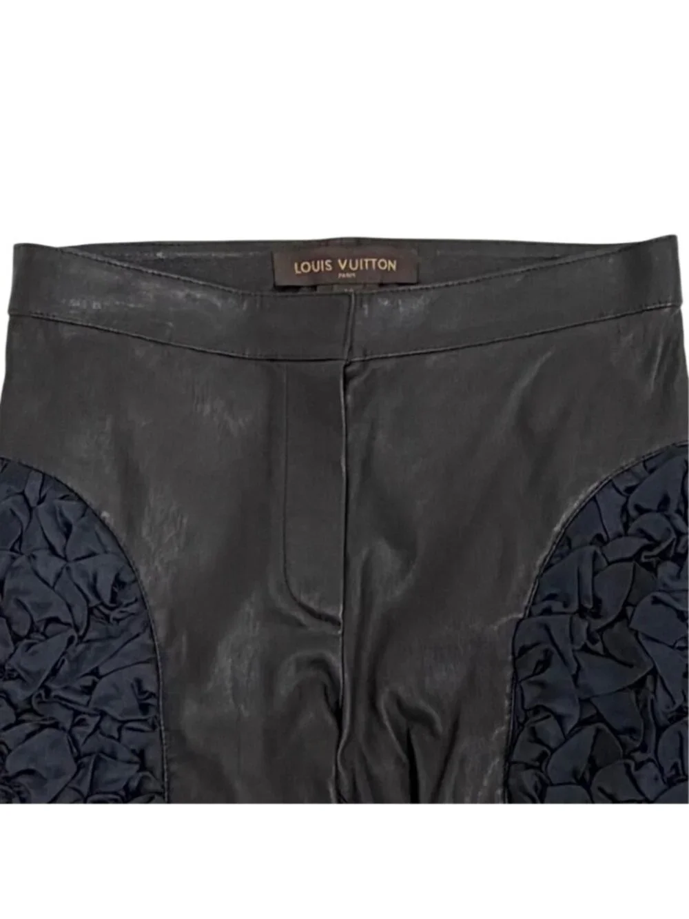 Louis Vuitton LV Zip Lambskin Side Gathered Long Pants Black 36